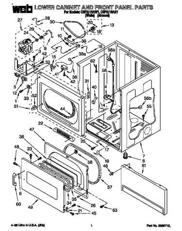 Lower cabinet and front panel