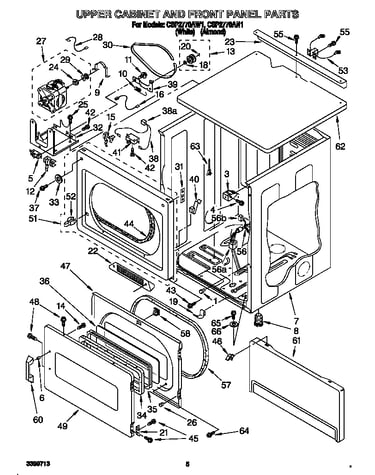 Upper cabinet and front panel