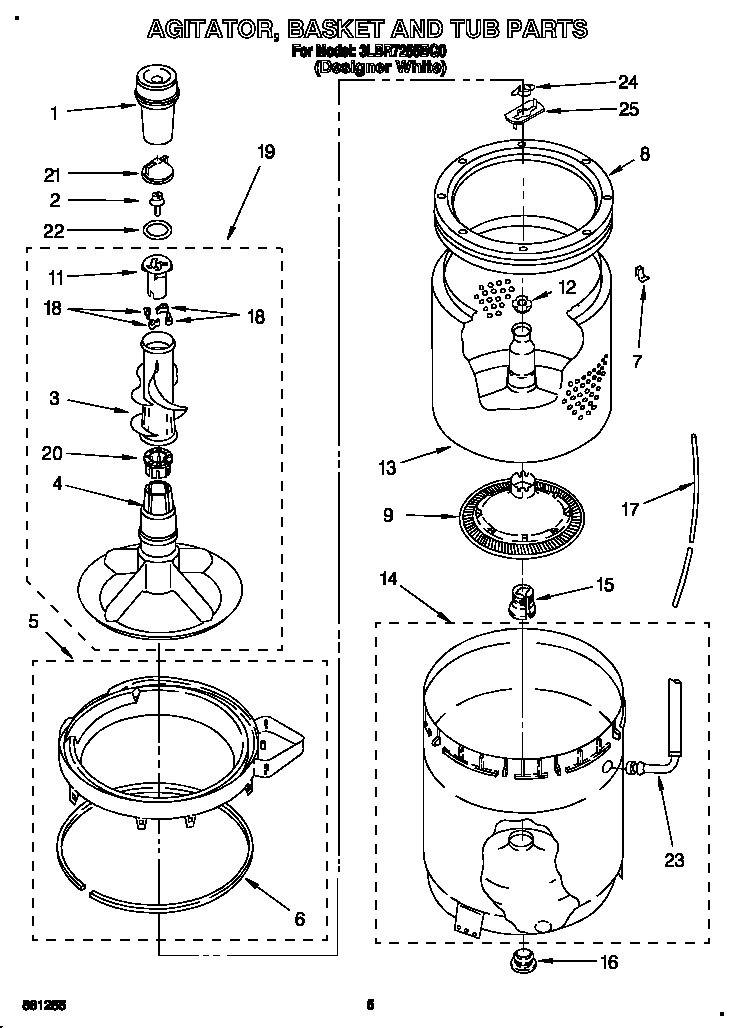 AGITATOR, BASKET AND TUB