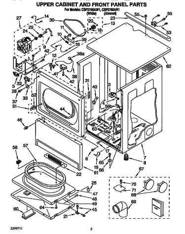Upper cabinet and front panel