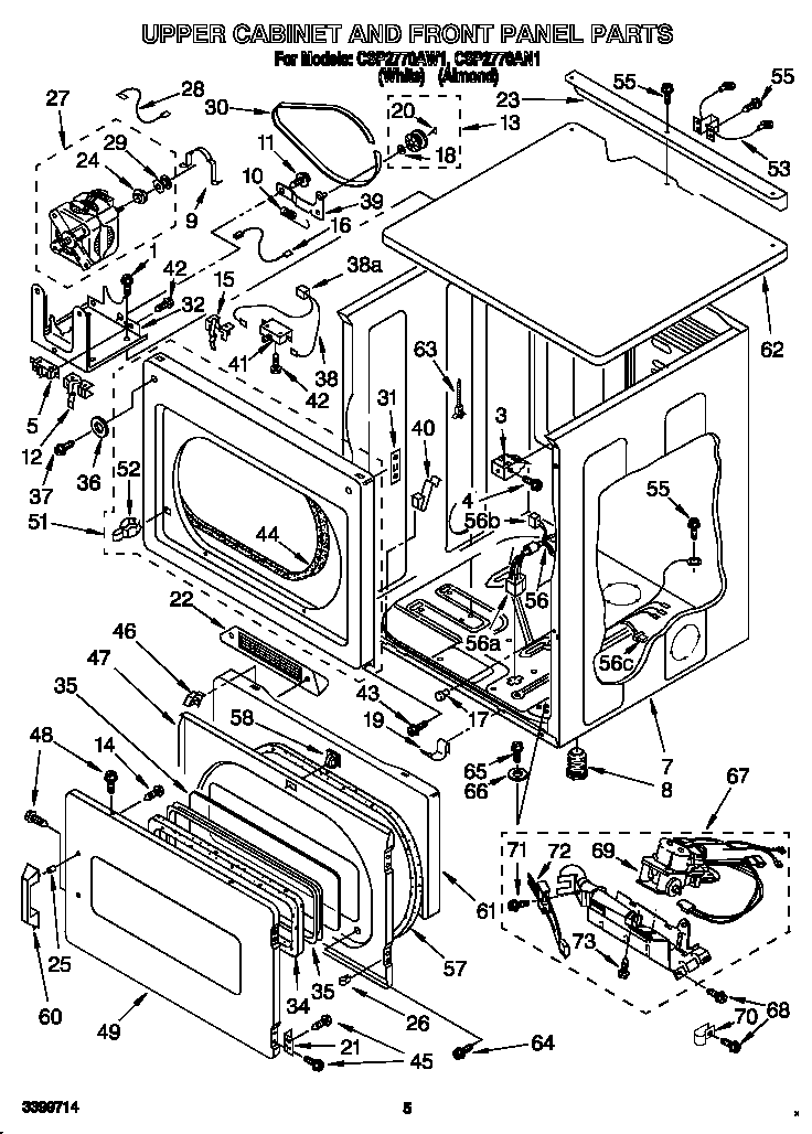 Upper cabinet and front panel