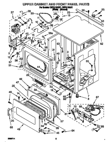 Upper cabinet and front panel