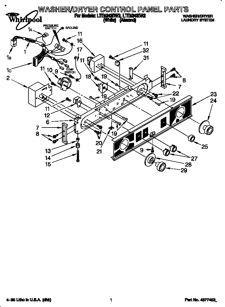 WASHER/DRYER CONTROL PANEL