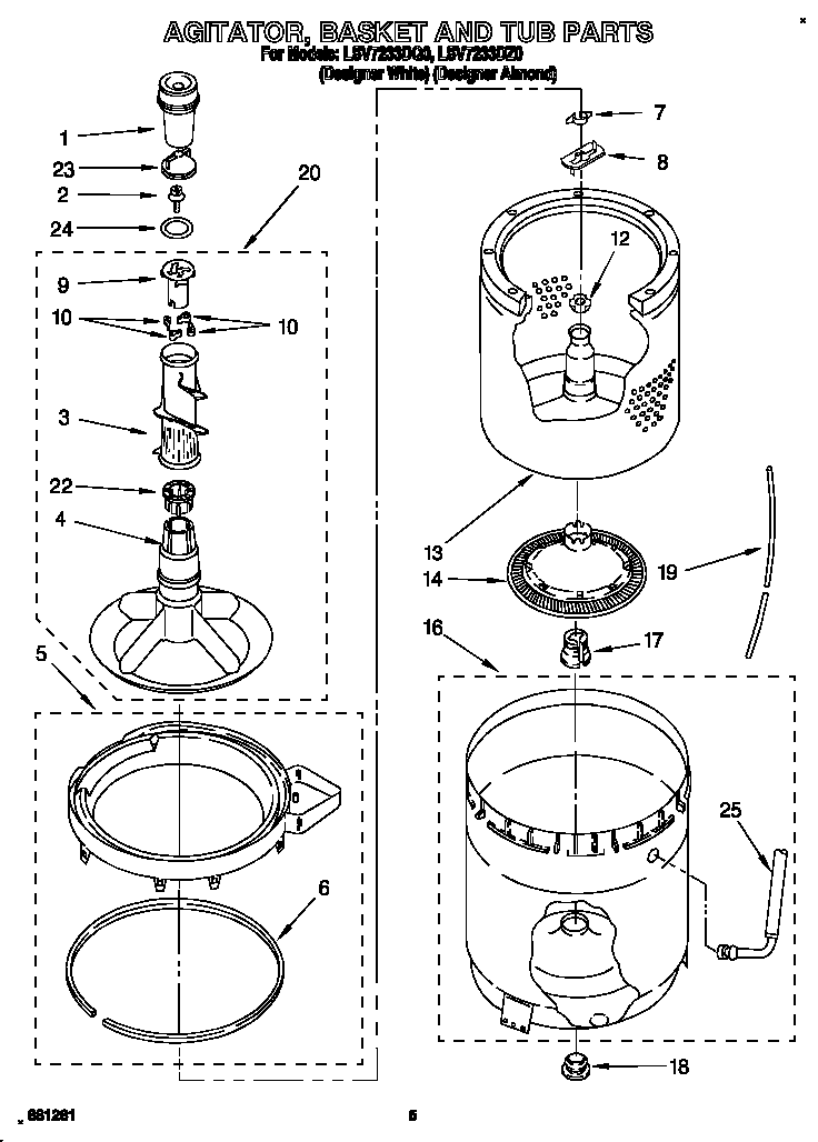 AGITATOR, BASKET AND TUB