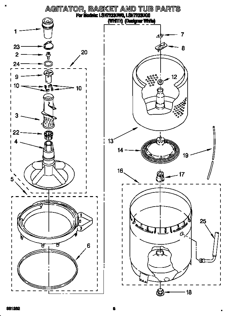 Agitator, basket and tub
