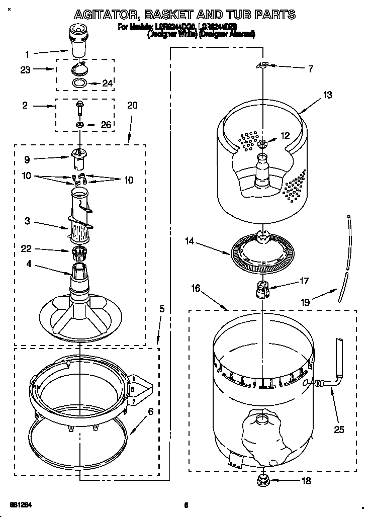 Agitator, basket and tub