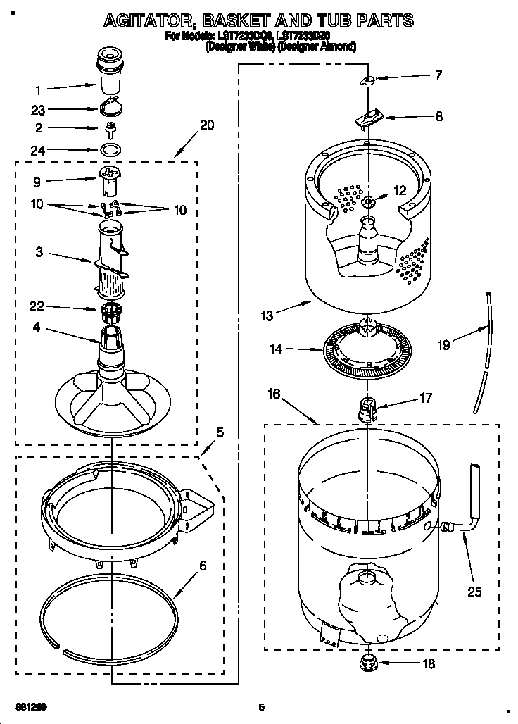 AGITATOR, BASKET AND TUB