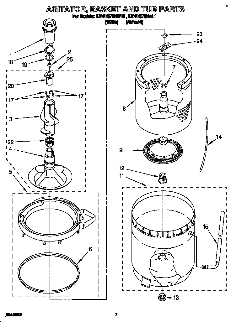 AGITATOR, BASKET AND TUB