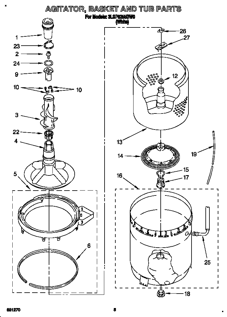 Agitator, basket and tub