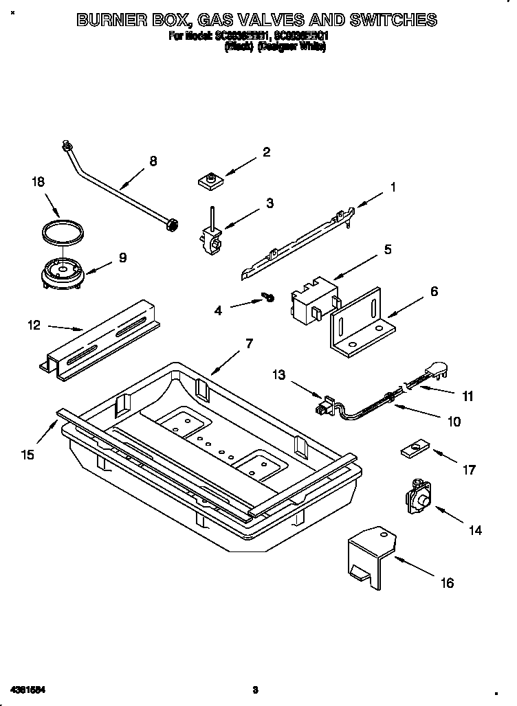 Burner box, gas valves and switches