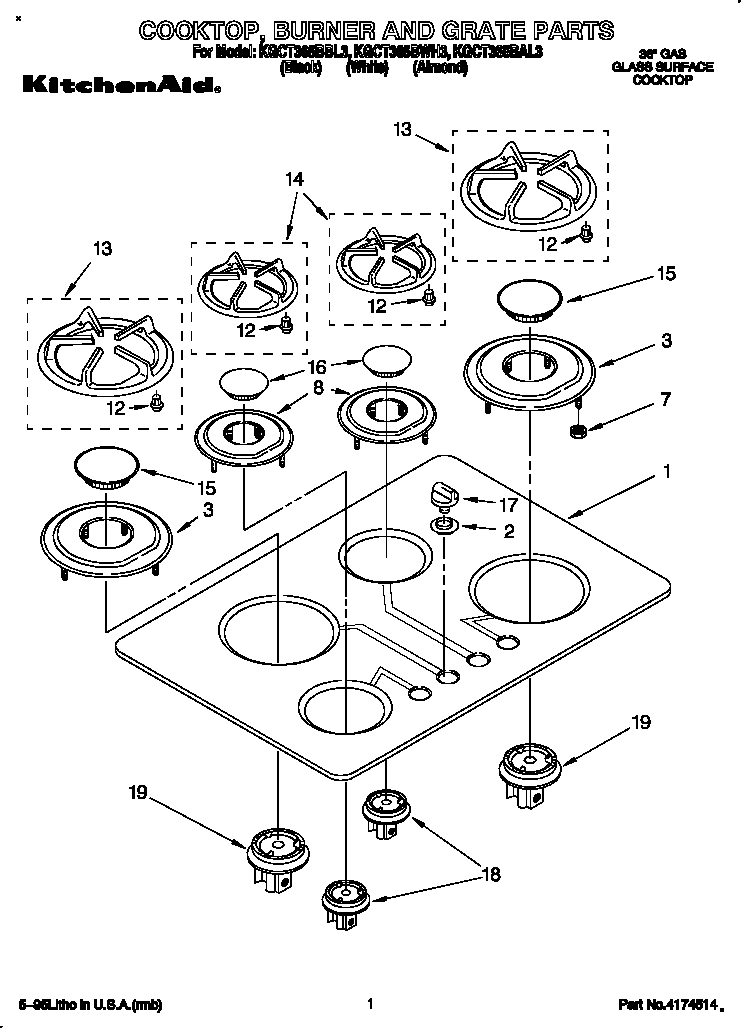 Cooktop, burner and grate