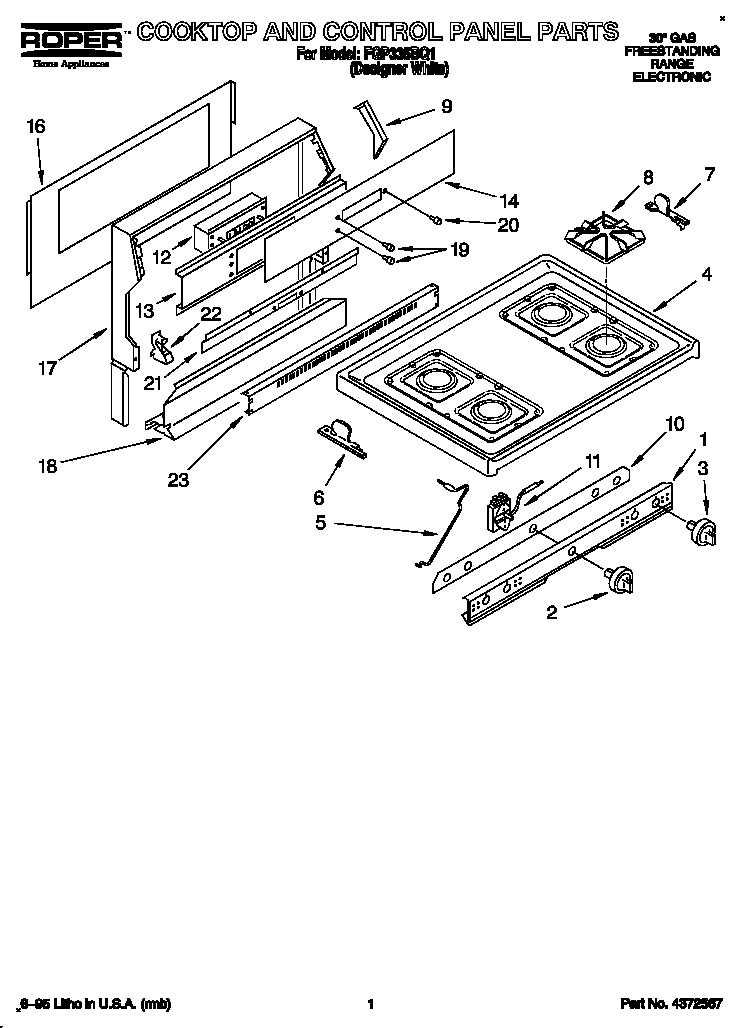 Cooktop and control panel