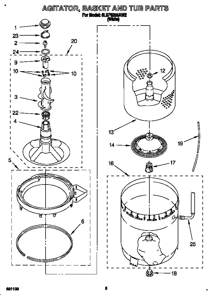 AGITATOR, BASKET AND TUB