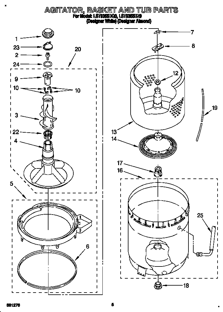 Agitator, basket and tub