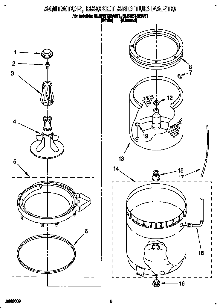 AGITATOR, BASKET AND TUB