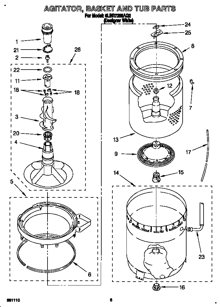 Agitator, basket and tub