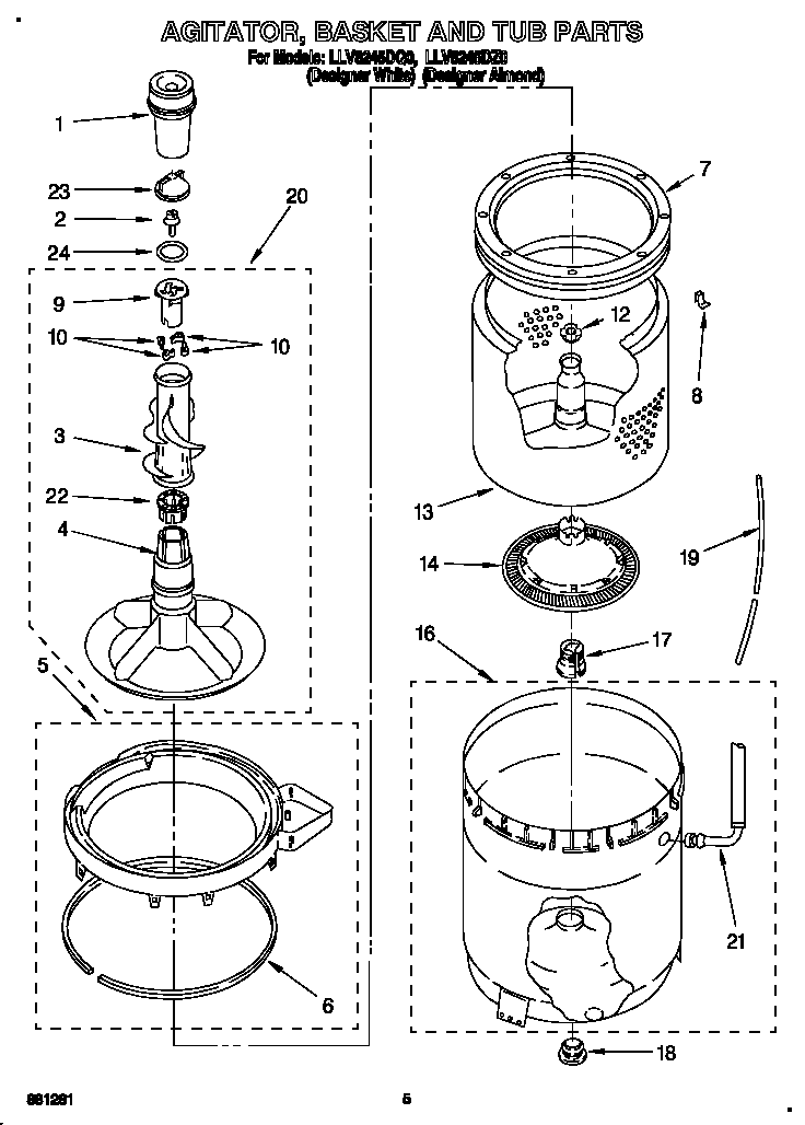 AGITATOR, BASKET AND TUB