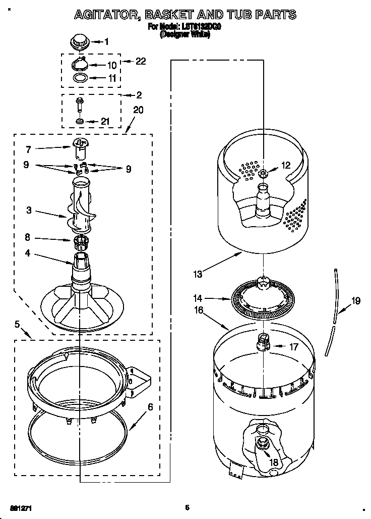 AGITATOR, BASKET AND TUB