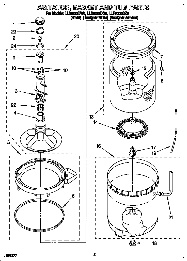 Agitator, basket and tub