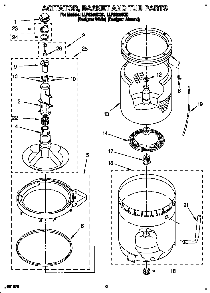 AGITATOR, BASKET AND TUB