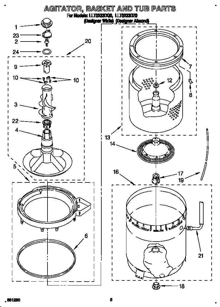 AGITATOR, BASKET AND TUB