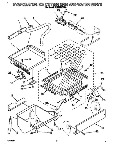 Evaporator, ice cutter grid and water
