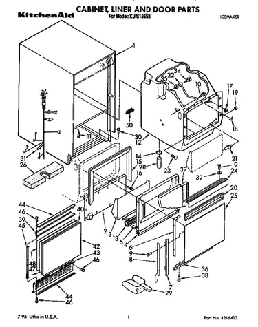 Cabinet, liner and door
