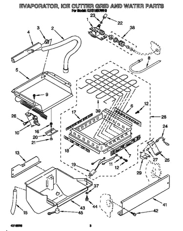 Evaporator, ice cutter grid and water