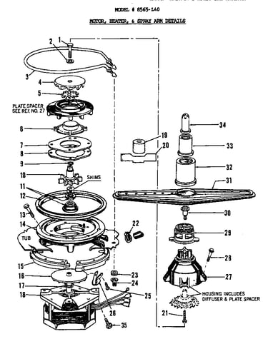 Motor, heater and spray arm