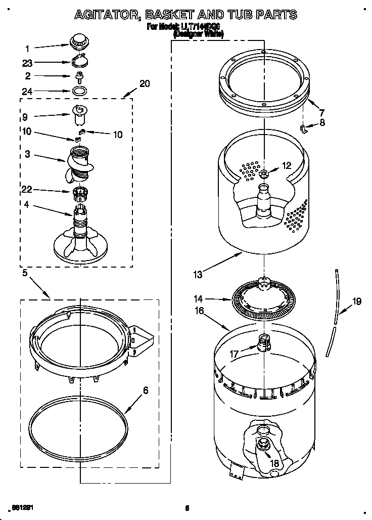 Agitator, basket and tub