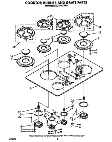 Cooktop, burner and grate
