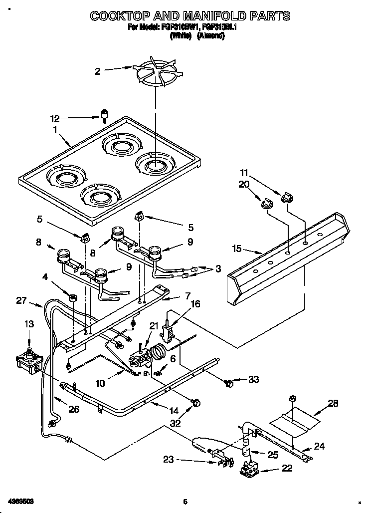 Cooktop and manifold