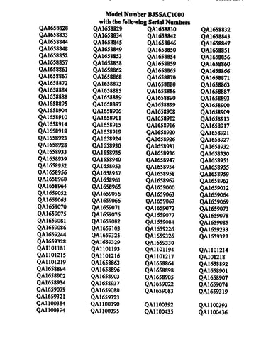 Serial numbers for bjssac1000