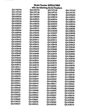 Serial numbers for bjssac0800