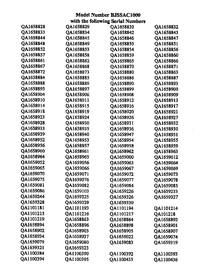 Serial numbers for bjssac1000