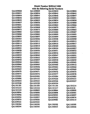 Serial numbers for bjssac1000