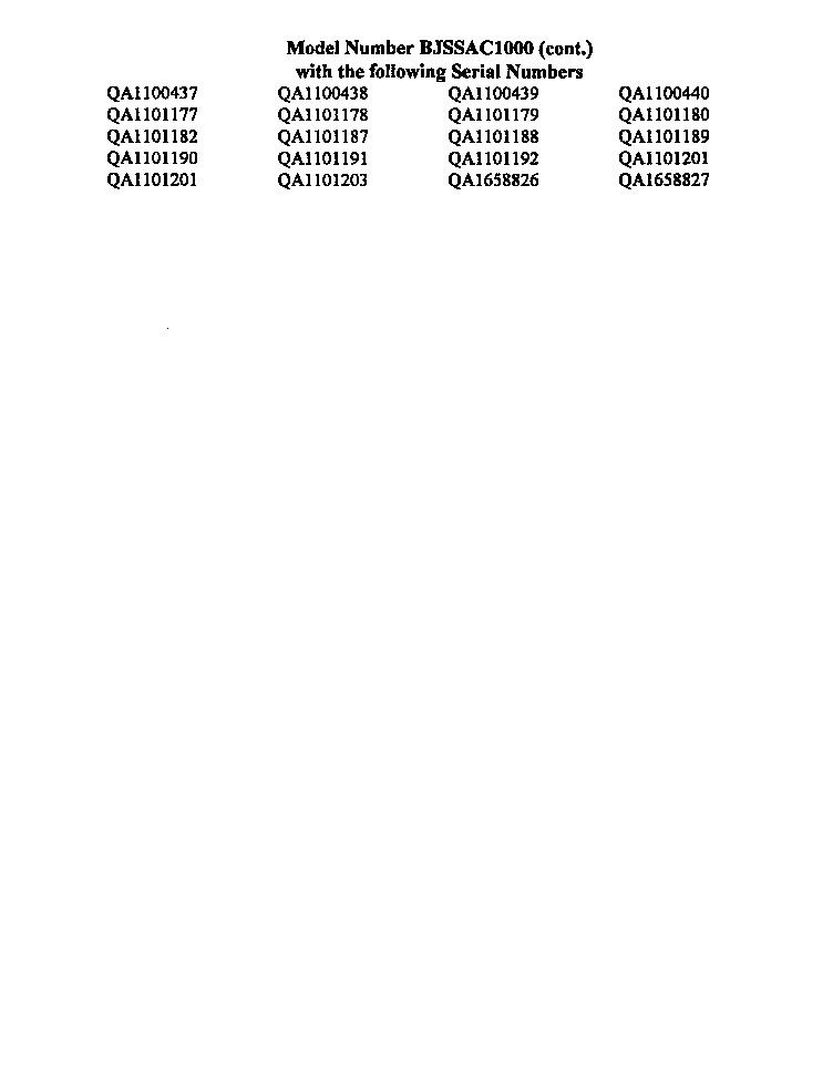 Serial numbers for bjssac1000 (cont.)