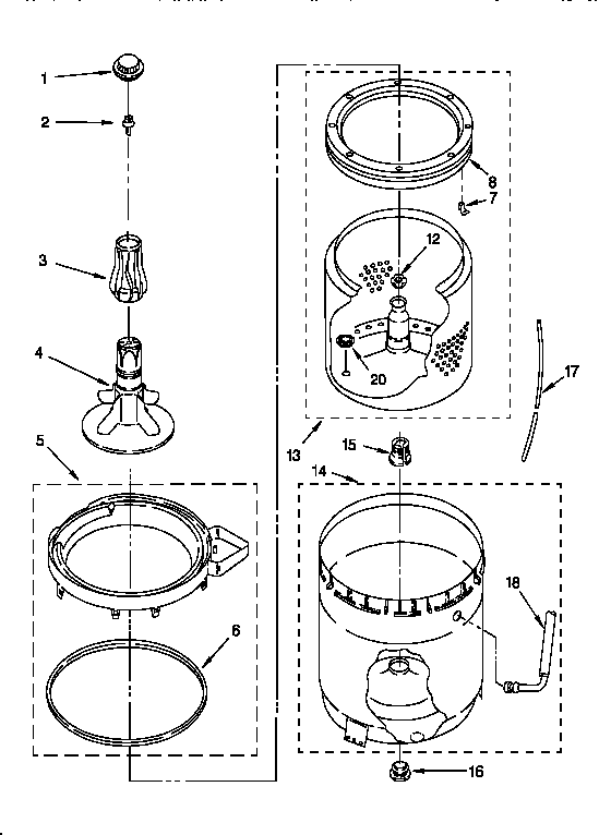 Agitator, basket and tub