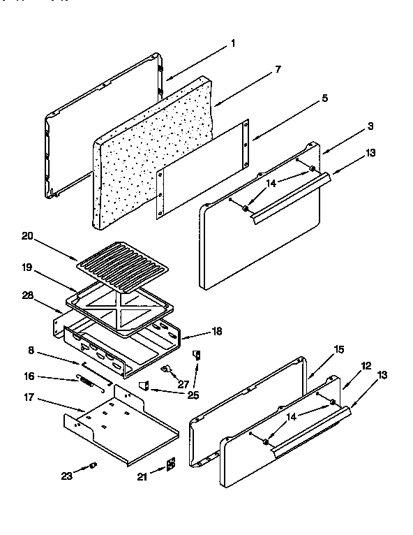 Oven door and broiler