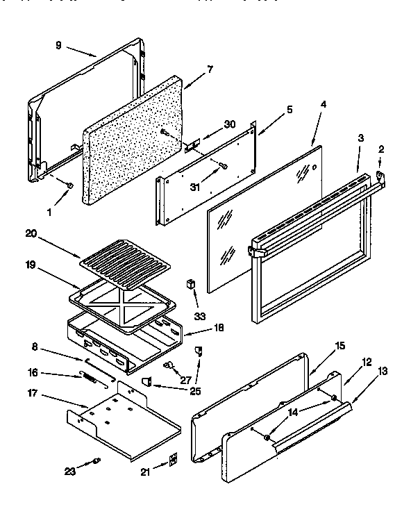 Oven door and broiler