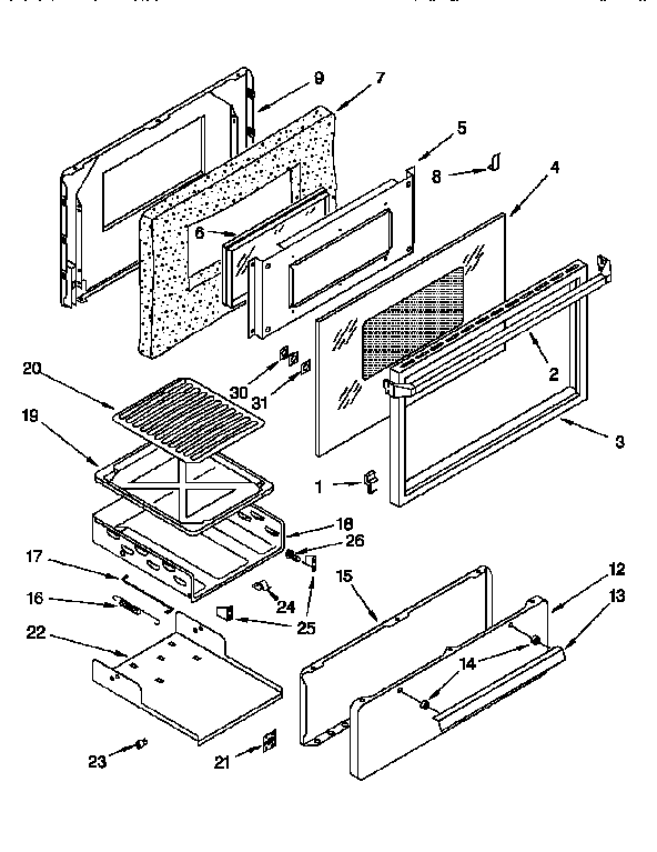 Oven door and broiler