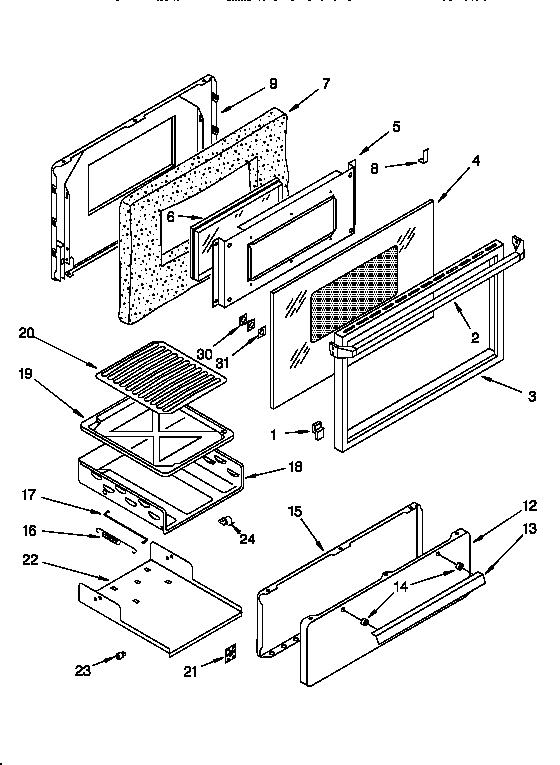 Oven door and broiler