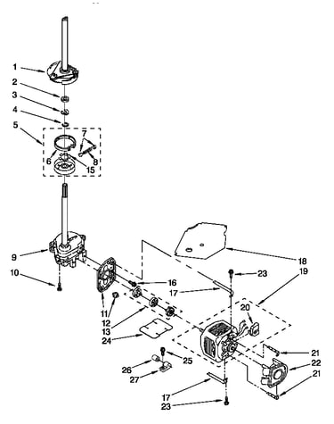 Brake, clutch, gearcase, motor and pump