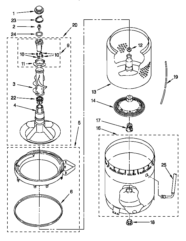Agitator, basket and tub