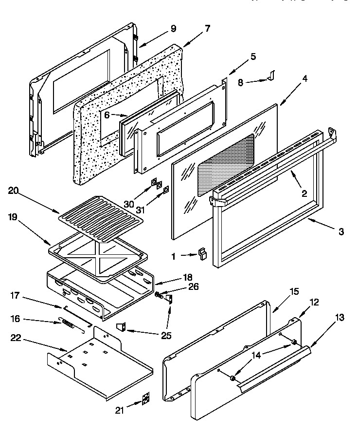 Oven door and broiler