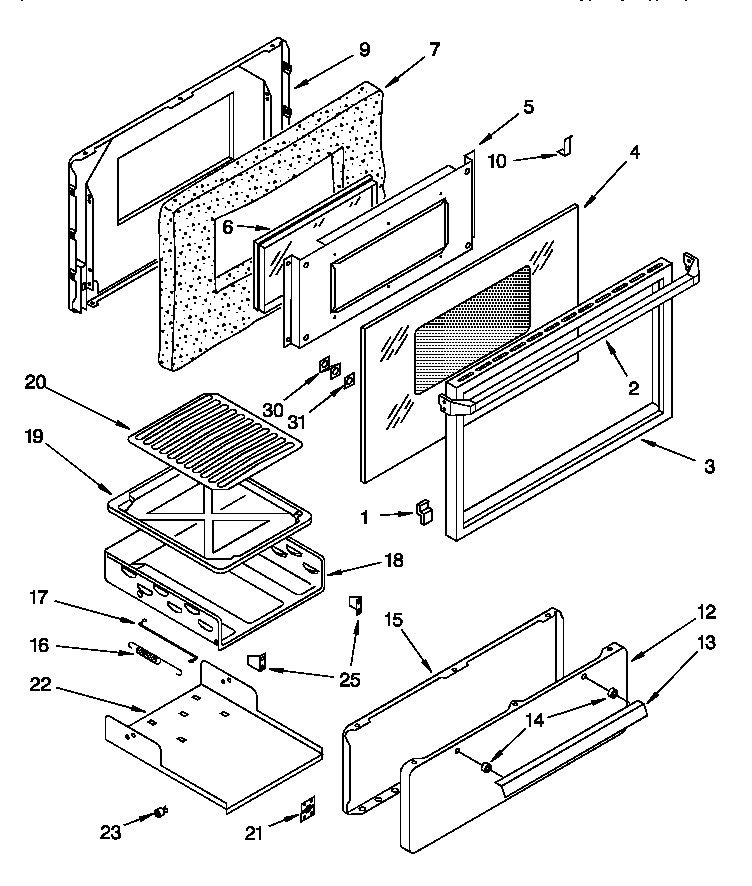Oven door and broiler