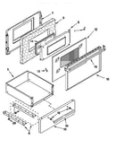Oven door and storage drawer
