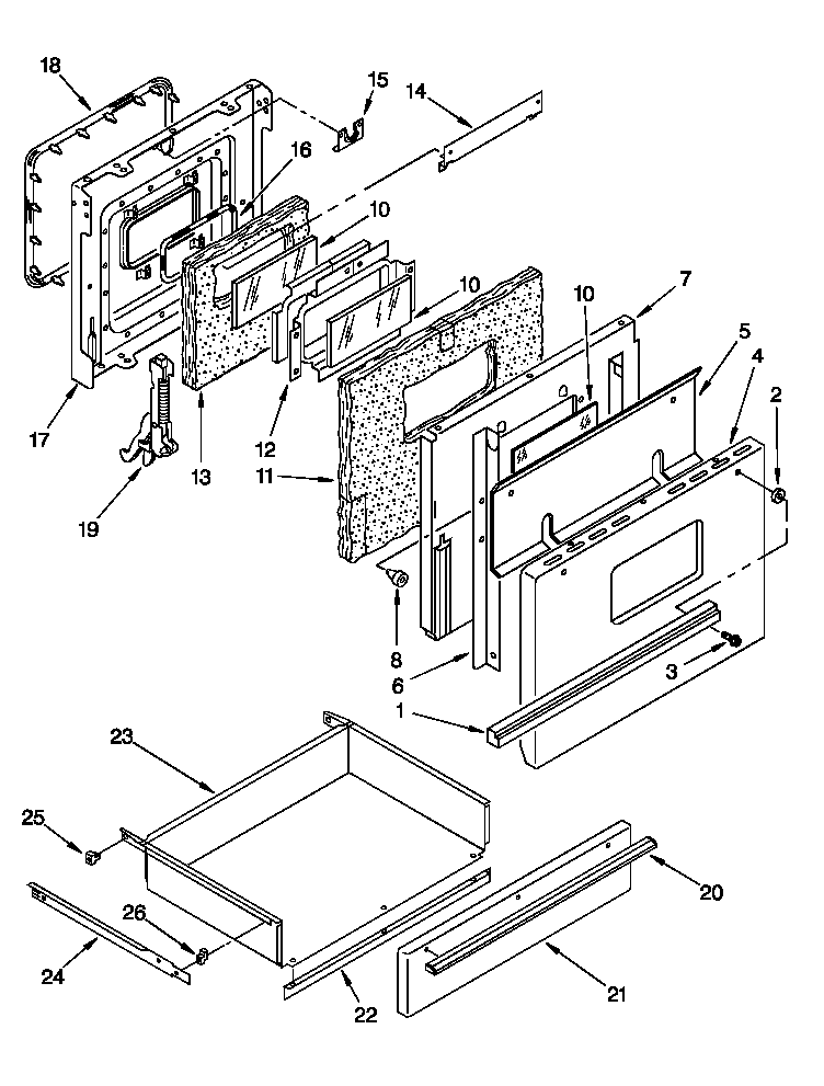 Oven door and drawer