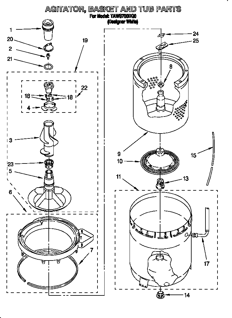 AGITATOR, BASKET AND TUB