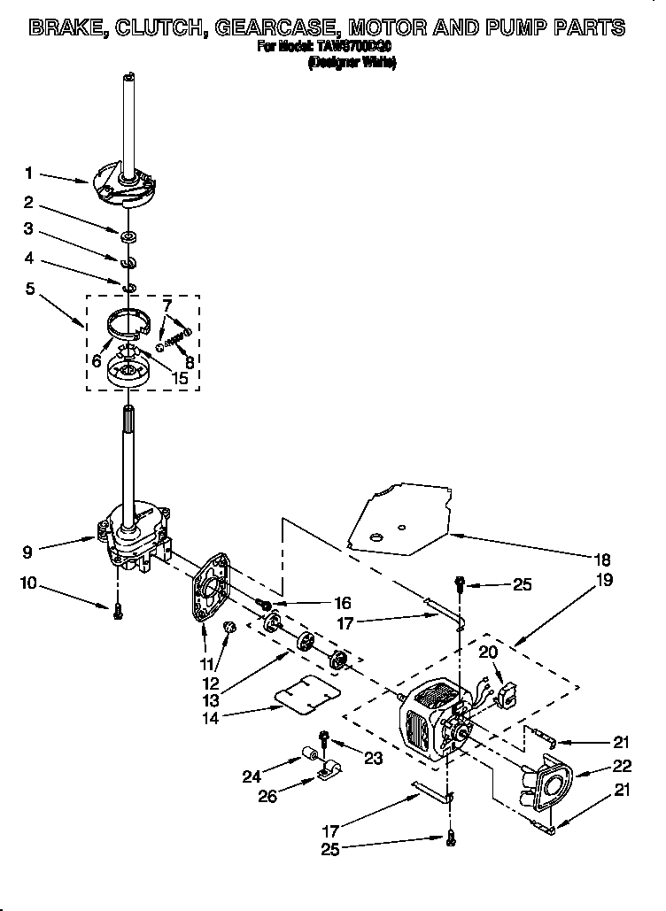 Brake, clutch, gearcase, motor and pump